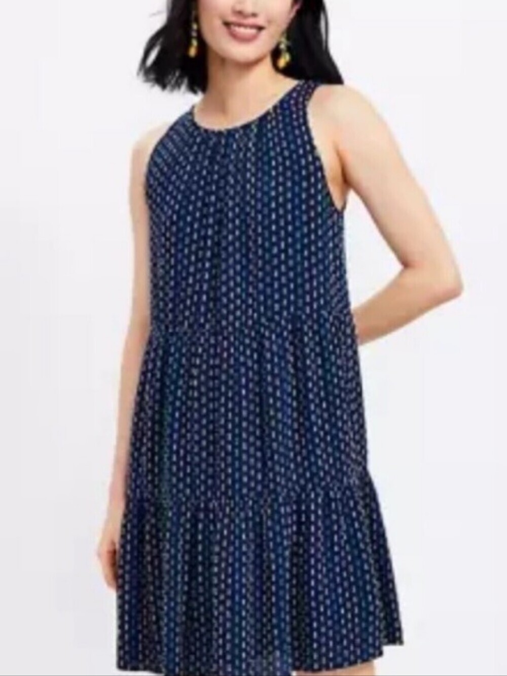 LOFT Navy Dotted Sleeveless Tiered Mini Dress